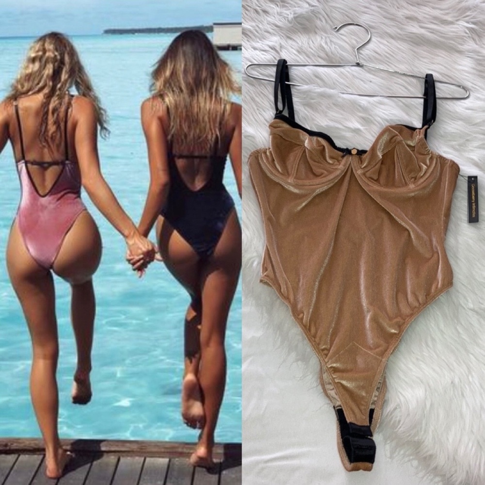 Gooseberry Intimates Small Gold Velvet Bodysuit